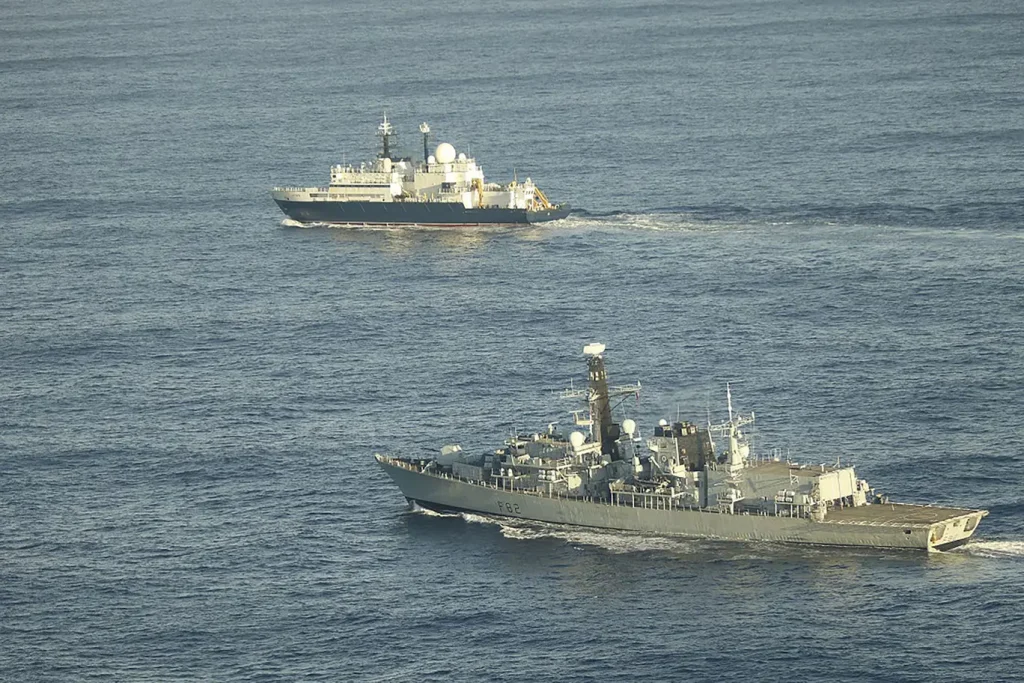 Russian spy ship Yantar in UK Waters fires lasers at RAF